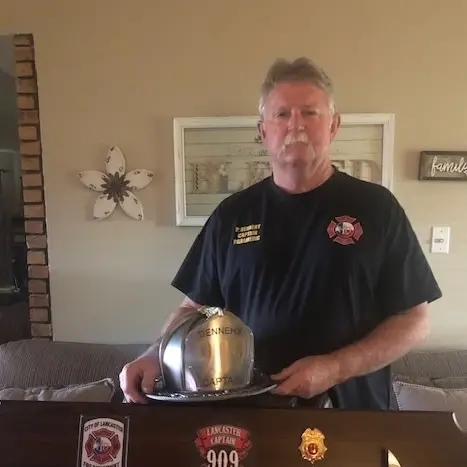 Captain Dennehy (Ret) with their Torched Steel helmet